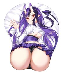 Rule 34 | 1girl, ass, ass focus, ass mousepad, captain hannah, demon tail, highres, horns, long hair, looking back, mousepad, panties, pointy ears, purple hair, red eyes, ringeko-chan, tail, underwear, virtual youtuber
