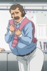 10s 1boy animated animated_gif ass_shake brown_hair closed_eyes facial_hair gundam gundam_build_fighters gundam_build_fighters_try indoors lowres male_focus mustache ral-san ramba_ral short_hair solo sweater_around_neck