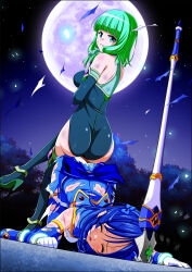 1girl absurdres abuse ankle_boots aqua_eyes ass back_bow bare_shoulders beaten blue_bow blue_capelet blue_dress blue_hair blue_hairband blue_skirt blue_sleeves blue_thighhighs blunt_bangs blush body_blush boots bound bound_ankles bound_arms bound_legs bound_wrists bow braid braided_sidelock breasts bruise bruise_on_face capelet character_request closed_eyes clover clover_cobalt collared_dress commentary_request crossed_legs cuts defeat detached_sleeves dirty dirty_clothes dirty_face dress evil_grin evil_smile four-leaf_clover from_behind full_moon gloves glowing green_hair grin hair_between_eyes hair_ornament hairband high_heel_boots high_heels highres huge_moon immobilization injury jewelry koeda0111 large_bow large_breasts leotard looking_back magical_girl medium_breasts medium_hair miniskirt moon moonlight night night_sky on_ground open_mouth original outdoors parted_lips peril pleated_skirt restrained ryona scratches shimono_aoi short_dress side_braid sidelocks sitting sitting_on_person skirt sky sleeveless sleeveless_dress smile solo staff star_(sky) starry_sky tearing_clothes thigh_boots thighhighs top-down_bottom-up torn torn_bow torn_clothes torn_dress torn_skirt torn_sleeves torn_thighhighs tree violence yotsuba_no_senki_clover_rose