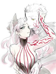 00s 1boy 1girl angra_mainyu angra_mainyu_(fate) archer_(fate) archer_alter_(fate) breasts corruption dark dark_persona dark_tohsaka_rin emiya_alter empty_eyes eyes_visible_through_hair fate/stay_night fate_(series) kifumi large_breasts parted_bangs possessed possession role_reversal sketch tohsaka_rin two_side_up