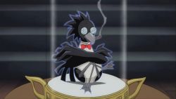 animated animated_gif bird bow bowtie crow glasses ichiban_ushiro_no_daimaou sitting smoking yatagarasu_(ichiban_ushiro_no_daimaou)