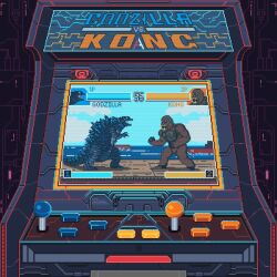 16bit abs aircraft_carrier animated animated_gif ape arcade_cabinet battleship blue_eyes boat buttons character_name clock controller crossover crt dinosaur energy_bar fangs game_hud gameplay_mechanics gills glowing glowing_eyes glowing_gills glowing_mouth glowing_spikes godzilla godzilla_(series) godzilla_vs._kong gorilla heads-up_display health_bar joystick kaiju king_kong king_kong_(series) legendary_pictures looking_at_viewer mecha mechagodzilla military military_vehicle monitor monsterverse muscular neon_trim nihao_pixel no_humans no_pupils ocean open_mouth orange_eyes pectorals pixel_art red_eyes robot scanlines scar scar_on_abs scar_on_chest scar_on_stomach screen sea_monster sharp_teeth ship spikes splashing tail teeth toho ugoira user_interface video_game warship water watercraft waves yellow_eyes