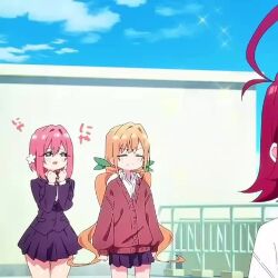 animated grabbing_another&#039;s_face grabbing_from_behind hanazono_hahari hanazono_hakari inda_karane kimi_no_koto_ga_dai_dai_dai_dai_daisuki_na_100-nin_no_kanojo multiple_girls outdoors pink_hair sound tagme video