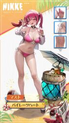 1girl :d animated artist_request ass beach bikini black_choker blush breasts choker crab curvy fang from_behind full_body goddess_of_victory:_nikke highres large_breasts looking_at_viewer mast_(a_pirate&#039;s_heart)_(nikke) mast_(nikke) naughty_face navel official_art open_clothes open_mouth open_shirt pink_bikini pink_eyes red_hair ship shirt short_twintails side-tie_bikini_bottom sideboob sidelocks skin_fang smile solo swimsuit tagme thong thong_bikini twintails video watercraft wet wet_clothes wet_shirt