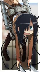 1girl bambi2000line black_hair crossover crying green_eyes highres kuroki_tomoko shingeki_no_kyojin watashi_ga_motenai_no_wa_dou_kangaetemo_omaera_ga_warui!