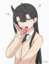 1girl ? demon_girl drill_bulbul fang forked_tongue horns long_tongue piercing sweatdrop tagme tongue
