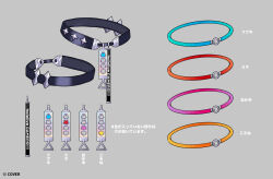 accessories belt black_belt blue_belt copyright_name grey_background hololive hololive_gamers_fes_outfit no_humans orange_belt pink_belt red_belt reference_sheet saine simple_background tag