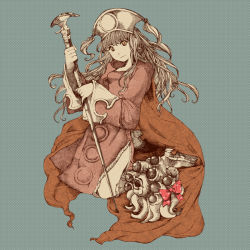 ankoro blonde_hair boots final_fantasy final_fantasy_tactics hat long_hair malboro orator_(fft) side_slit solo staff thighs