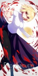 1girl absurdres ahoge arcueid_brunestud crazy_smile evil_grin evil_smile fingernails grin highres jewelry looking_at_viewer makolas97 melty_blood melty_blood:_type_lumina necklace pantyhose purple_skirt red_arcueid red_eyes sharp_fingernails short_hair side_slit skirt smile sweater tsukihime tsukihime_(remake) turtleneck turtleneck_sweater