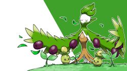arboliva blacknirrow closed_mouth creatures_(company) game_freak grass highres leaf nintendo no_humans olive open_mouth outline pokemon pokemon_(creature) pokemon_focus simple_background smile smoliv sprout standing two-tone_background wavy_mouth white_outline