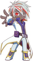 Rule 34 | 1boy, albaz (yu-gi-oh!), cahf/find, chibi, coat, cosplay, dark-skinned male, dark skin, duel monster, grey hair, male focus, multicolored hair, one eye closed, pants, red hair, simple background, solo, streaked hair, tenjou kaito, tenjou kaito (cosplay), transparent background, two-tone hair, uchiyama kouki, voice actor connection, white coat, white pants, yu-gi-oh!, yu-gi-oh! zexal