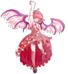 Rule 34 | 1girl, animal ears, arm up, bird ears, bird wings, black shoes, blush, brown dress, brown hat, brown socks, closed eyes, commentary request, dairi, dress, full body, hat, highres, imperishable night, large variant set, long sleeves, medium hair, mystia lorelei, open mouth, pink hair, shirt, shoes, smile, socks, solo, tachi-e, touhou, transparent background, variant set, white shirt, winged hat, wings