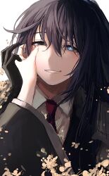 2boys absurdres black_hair black_vest collared_shirt e.g.o_(project_moon) flower heterochromia highres hong_lu_(project_moon) limbus_company liu_association_south_uniform long_hair multiple_boys necktie parted_lips pov pov_hands project_moon red_necktie sagara_(pixiv_94599180) shirt sidelocks smile spicebush_(e.g.o) technology_liberation_alliance_(identity)_(project_moon) very_long_hair vest white_shirt yaoi yellow_flower yi_sang_(project_moon)