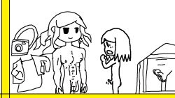 breasts completely_nude erection jitome kousatsuou_kousaku muscular muscular_child muscular_female nude omoide_no_naka_no_shoujo penis poorly_drawn smile transparent_background yomawari_(series) yomawari_san yuzu_(yomawari)