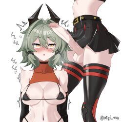 Rule 34 | 1futa, 1girl, artist request, bikini, breasts, burnice white, caesar king (zenless zone zero), erection, female pervert, futanari, highres, large breasts, large penis, looking at penis, miniskirt, nude, penis, penis awe, pervert, presenting, sexually suggestive, short hair, skirt, swimsuit, testicles, uncensored, zenless zone zero