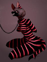 1girl brown_hair caged collar female_focus furry furry_female highres open_mouth red_eyes sasamino short_hair solo tape_on_mouth