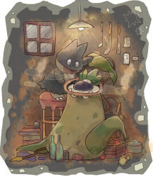 akadako animal_focus bathing black_eyes book border bottle box can closed_eyes cooking fangs gen_1_pokemon gen_4_pokemon hanging_light happy indoors ladle light_bulb liquid looking_at_another looking_down max_revive munchlax nintendo no_humans note oddish one-hour_drawing_challenge open_mouth paper partially_submerged pokemon pokemon_(creature) pot smile spatula steam stool towel towel_on_head victreebel white_border window