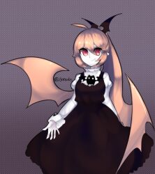 1girl black_dress borealis-3 demon_girl demon_wings dress funamusea haiiro_teien pink_hair ponytail rawberry_preserves red_eyes solo wings