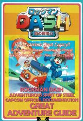 absurdres aircraft airship android anniversary armor armored_boots armored_gloves barrell_caskett_(mega_man) blonde_hair blue_eyes blue_sky boots brown_hair capcom car clamps color_guide copyright_name cover data_(mega_man) english_text green_eyes guide hat highres joints knee_pads mechanical_arms mechanical_legs mega_man_(series) mega_man_legends mega_man_legends_(series) mega_man_volnutt motor_vehicle official_art plate_armor red_hat robot robot_joints roll_caskett_(mega_man) servbot_(mega_man) ship shoulder_armor simple_background single_mechanical_arm sky smile speech_bubble spiked_hair title van watercraft