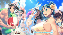 Rule 34 | allen snider, area (arika), arika, artist request, ball, beach, beachball, blair dame, braid, character request, cloud, dark-skinned female, dark skin, darun mister, dog, earrings, fighting ex layer, flower, food, glasses, hair flower, hair ornament, hayate (arika), highres, holding, holding food, holding popsicle, jewelry, long hair, multiple boys, multiple girls, nanase (arika), navel, official art, official wallpaper, open mouth, popsicle, pullum purna, sanane, sand, shadow geist, smile, suitcase, swimsuit, technictix, twin braids, vulcano rosso, x hair ornament