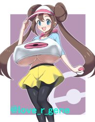 Rule 34 | blue eyes, breasts, creatures (company), donut hair bun, game freak, hair bun, huge breasts, kin-san (sasuraiga), nintendo, no bra, open mouth, pokemon, pokemon bw2, rosa (pokemon), solo, twintails