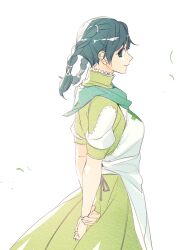 1girl agnes_(mabinogi) apron arms_behind_back green_eyes green_hair green_skirt long_skirt mabinogi rian_(bdl) simple_background skirt smile