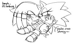 2girls animal_ears animal_nose blush carrying carrying_person commentary english_commentary english_text fishsoof furry furry_female genderswap genderswap_(mtf) hedgehog_girl highres knuckles_the_echidna multiple_girls shoes sketch sonic_(series) sonic_the_hedgehog yuri