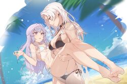 2girls bikini carrying character_request hella_(path_to_nowhere) kumo_sheep multiple_girls ninety-nine_(path_to_nowhere) princess_carry smile swimsuit