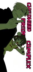 Rule 34 | 1boy, 1girl, absurdres, angry, black hoodie, blue eyes, bracelet, breasts, brown hair, childhood friend complex, ear piercing, eunhi, highres, hood, hoodie, jewelry, kim mincheol, large breasts, lee ha-neul, looking at viewer, middle finger, official art, open mouth, piercing, shirt, short hair, simple background, spiked bracelet, spikes, tongue, white background, white hair, white shirt