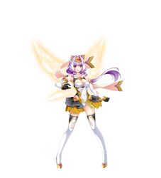 Rule 34 | 1girl, animal ears, azarin (kouyoku senki exs-tia), bare shoulders, black gloves, boots, breasts, cleavage, cleavage cutout, clenched hand, clothing cutout, covered navel, detached sleeves, elbow gloves, electricity, energy wings, exs-tia magica, fake animal ears, floating hair, full body, game cg, gloves, gluteal fold, hair intakes, headgear, highres, inoino, kouyoku senki exs-tia, large breasts, large variant set, layered skirt, leotard, long hair, looking at viewer, magical girl, medium breasts, non-web source, official art, open mouth, pigeon-toed, purple hair, scarf, showgirl skirt, skirt, solo, standing, tachi-e, thigh boots, thighhighs, torn clothes, torn gloves, torn leotard, torn skirt, torn thighhighs, transparent background, variant set, white leotard, white thighhighs, wings, yellow eyes, yellow skirt, yellow trim, zettai ryouiki