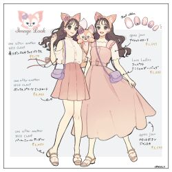 2girls animal_ears animification bag commentary_request dress duffy_and_friends flower fox fox_girl humanization linabell long_hair looking_at_viewer meecosme multiple_girls nail_polish sandals shirt skirt smile standing translation_request wavy_hair