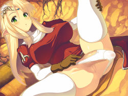 1futa :o anus blonde_hair blush breasts bulge censored circlet cleft_of_venus covered_erect_nipples elf futanari gloves green_eyes high_priest_(ragnarok_online) highres large_breasts leg_hold long_hair lying no_testicles nun original panties penis penis_in_panties plant_roots pointless_censoring pointy_ears pussy shirt solo spread_legs taut_clothes taut_shirt thighhighs uncensored underwear veins veiny_penis white_thighhighs yn_red
