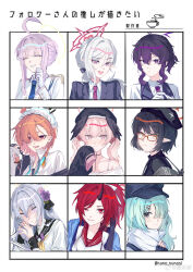 6+girls :d =_hair_ornament ^_^ absurdres ahoge arisaka armband artist_name assault_rifle asymmetrical_bangs ayane_(blue_archive) azusa_(blue_archive) baseball_cap beret biting_own_lip black_bow black_hair black_halo black_hat black_horns black_jacket black_sleeve_cuffs black_vest black_wings blue_archive blue_necktie blue_ribbon blush bob_cut bolt_action bow braid buttons chinese_commentary closed_eyes closed_mouth coffee_mug collared_shirt commentary cone_horns crossed_bangs cup curly_sidelocks double-breasted double-parted_bangs dragon_horns dress_shirt earrings embarrassed eyeliner fang feathered_wings flower followers_favorite_challenge frown glasses gloves green_hair grey_armband grey_eyes grin gun hair_between_eyes hair_bow hair_intakes hair_ornament hair_over_one_eye hair_ribbon hairpin halo hand_on_weapon hand_up hands_up haori haruka_(blue_archive) haruka_(suit)_(blue_archive) hat head_wings highres hiyori_(blue_archive) horns hot_drink jacket japanese_clothes jewelry juliet_sleeves kaya_(blue_archive) koharu_(blue_archive) long_bangs long_hair long_sidelocks long_sleeves looking_at_viewer low_ponytail m4_carbine maid_headdress makeup mug multiple_drawing_challenge multiple_girls multiple_hairpins mutsuki_(blue_archive) mutsuki_(suit)_(blue_archive) neck_ribbon necktie neru_(blue_archive) nose_blush one_eye_closed one_eye_covered open_mouth orange_hair over_shoulder own_hands_together pink_eyes pink_hair pink_halo pink_necktie pink_sleeve_cuffs pointy_ears ponytail popped_collar puffy_sleeves purple_eyes purple_flower purple_hair purple_halo raised_eyebrows rectangular_eyewear red-framed_eyewear red_eyeliner red_eyes red_flower red_hair red_halo red_rose red_sailor_collar renge_(blue_archive) ribbon rifle rose sailor_collar scared scarf shaded_face shirt short_hair short_ponytail shoulder_boards side_braid side_ponytail sidelocks simple_background single_horn single_off_shoulder sleeve_cuffs sleeves_past_fingers sleeves_past_wrists smile spaghetti_strap steam stud_earrings suit_jacket sukajan tears tsurime twintails twitter_username undone_neck_ribbon updo v-shaped_eyebrows vest waistcoat watermark weapon weapon_over_shoulder weibo_watermark white_background white_gloves white_hair white_ribbon white_scarf white_shirt wing_collar wings xuechachu yellow_halo