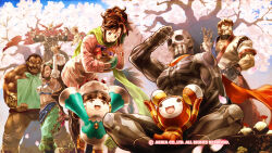 Rule 34 | 3girls, 6+boys, allen snider, black bodysuit, bodysuit, breasts, brown hair, character request, closed mouth, dark-skinned female, dark skin, darun mister, facial hair, fighting ex layer, food, garuda (arika), gloves, highres, knitty (technictix), long hair, multiple boys, multiple girls, muscular, muscular male, mustache, nanase (arika), official art, official wallpaper, open mouth, pullum purna, rain (technictix), sanane, shadow geist, skullomania, smile, street fighter, street fighter ex (series), technictix, tree