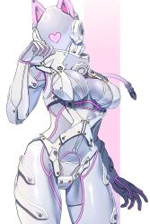 1girl armor breasts cowboy_shot hakidashi_11 helmet large_breasts phantasy_star phantasy_star_online_2 robot_girl simple_background solo white_armor white_background