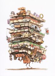 ._. absurdres acrylic_paint_(medium) air_conditioner ballpoint_pen_(medium) carrying crane_(machine) grass highres mechanical_arms no_humans original painting_(medium) pen_(medium) robo robot sign sitting tagme traditional_media trailer tsuboi_hajime watercolor_(medium) white_background