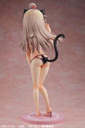 1girl absurdres ahoge animal_ears ass bare_legs barefoot black_panties cat_ears cat_lingerie cat_tail copyright_notice fake_animal_ears fake_tail figure from_behind full_body highres long_hair looking_back meme_attire official_art onii-chan_wa_oshimai! oyama_mahiro panties photo_(medium) solo straight_hair tail underwear