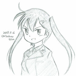 Rule 34 | 1girl, alternate costume, artist request, black jacket, dated, girls und panzer, girls und panzer little army, hair ornament, hairpin, jacket, kuromorimine military uniform, long hair, nakasuga emi, one-hour drawing challenge, twintails, twitter username