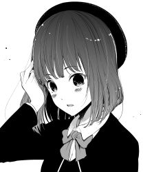 Rule 34 | 1girl, absurdres, akasaka aka, arima kana, beret, blush, bob cut, bow, bowtie, hat, highres, long sleeves, medium hair, monochrome, oshi no ko, solo, tagme, upper body