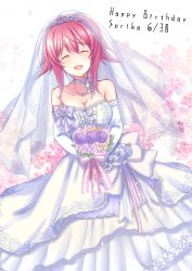 1girl ^_^ ^o^ absurdres breasts bridal_veil chaos;child closed_eyes dress female_focus highres looking_at_viewer nishijou_myu onoe_serika red_hair smile solo veil wedding_dress