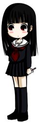 00s 1girl black_serafuku black_skirt blunt_bangs enma_ai female_focus hime_cut jigoku_shoujo johnmaru long_hair lowres pleated_skirt school_uniform serafuku skirt solo