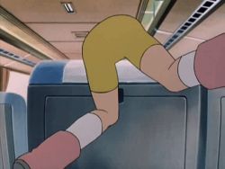 00s 1girl animated animated_gif ass ass_focus boots digimon digimon_adventure_02 digimon_adventure_02:_digimon_hurricane_jouriku!!_chouzetsu_shinka!!_ougon_no_digimental female_focus from_behind screencap seat shorts solo struggling train_interior yagami_hikari