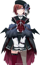Rule 34 | 1girl, absurdres, bow, chain, game cg, hair ornament, halloween costume, hat, highres, higuchi madoka, idolmaster, idolmaster shiny colors, official art, plaid bow, red eyes, red hair, short hair, solo, third-party edit, third-party source, third-party watermark