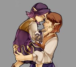 1boy 1girl age_difference anju_(zelda) brown_hair closed_eyes forehead-to-forehead heads_together height_difference kafei neaze nintendo pointy_ears purple_hair short_hair the_legend_of_zelda the_legend_of_zelda:_majora&#039;s_mask