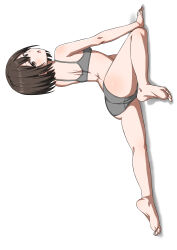 1girl absurdres ass black_hair bra brown_eyes grey_bra grey_panties highres medium_hair original panties solo tuskryo underwear underwear_only white_background