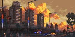 animated animated_gif belgrade building car cityscape cloud commentary eiskalterengel183 english_commentary kiosk motor_vehicle no_humans original pixel_art scenery serbia serbo-croatian_text sky sunset traffic_light tree