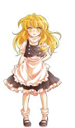 1girl alphes_(style) apron black_dress black_shoes blonde_hair blush bow braid commentary_request dairi dress full_body kirisame_marisa large_variant_set long_hair looking_at_viewer no_headwear parody puffy_sleeves shirt shoes short_sleeves single_braid socks solo style_parody tachi-e touhou transparent_background turtleneck variant_set waist_apron white_bow white_socks yellow_eyes