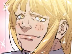 1boy alternate_costume blush closed_mouth commentary_request crossdressing dark-skinned_male dark_skin fire_emblem fire_emblem:_three_houses long_hair mkpj32 nintendo raphael_kirsten shirt smile solo white_shirt yellow_eyes