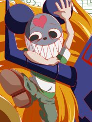 Rule 34 | blonde hair, date connection, diablomon, digimon, digimon (creature), heart, horns, looking at viewer, love machine, sharp teeth, smile, summer wars, teeth