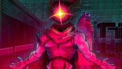 2boys armor city dead_cells highres hyper_light_drifter indie_cross multiple_boys rain the_beheaded the_drifter yore_donatsu